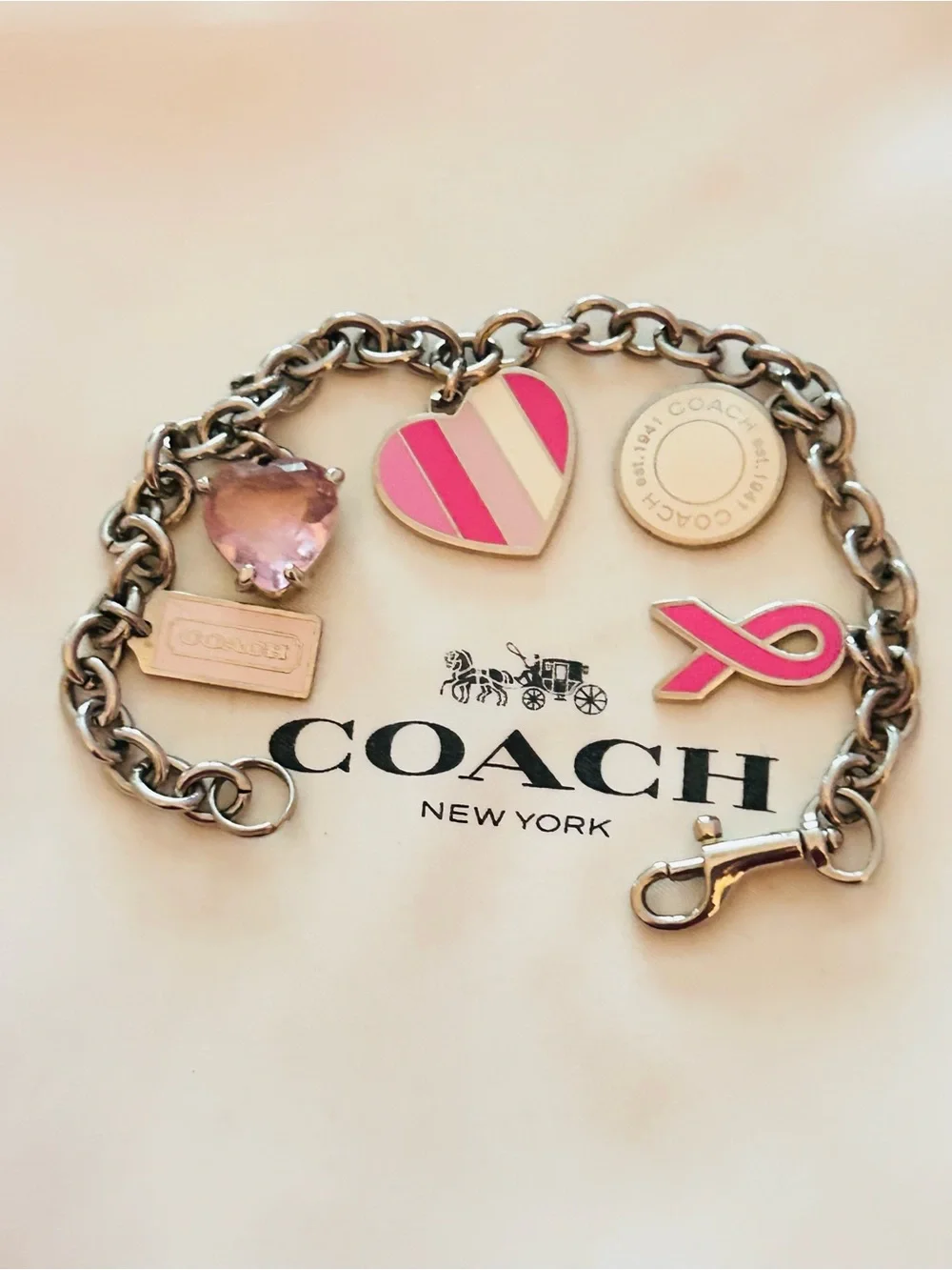 RARE Coach Y2K Pink Cancer Awareness Charm Bracelet